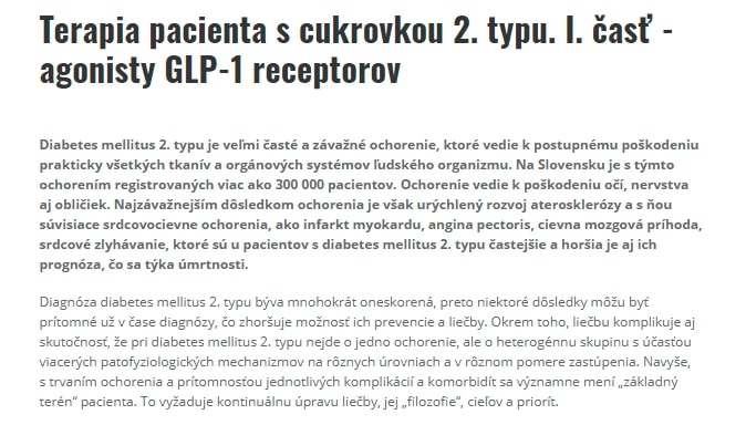 Terapia pacienta s cukrovkou 2. typu. I. časť - agonisty GLP-1 receptorov